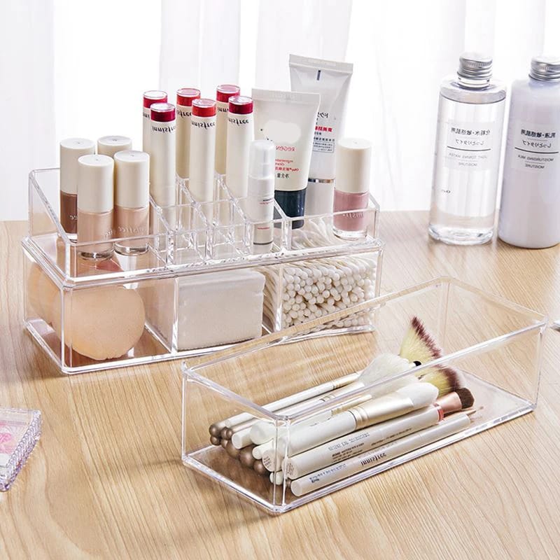 Acrylic 2 Drawer Makeup Organizer-(5350)Transparent Cosmetic Organizer Apricot