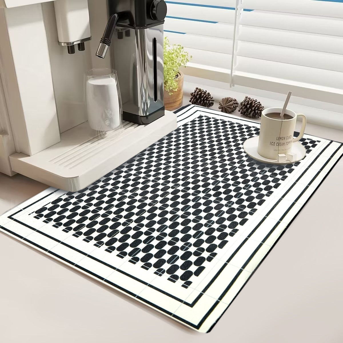 Anti Slip Dish Drying Mat-Black dot(5944) Rugs Apricot