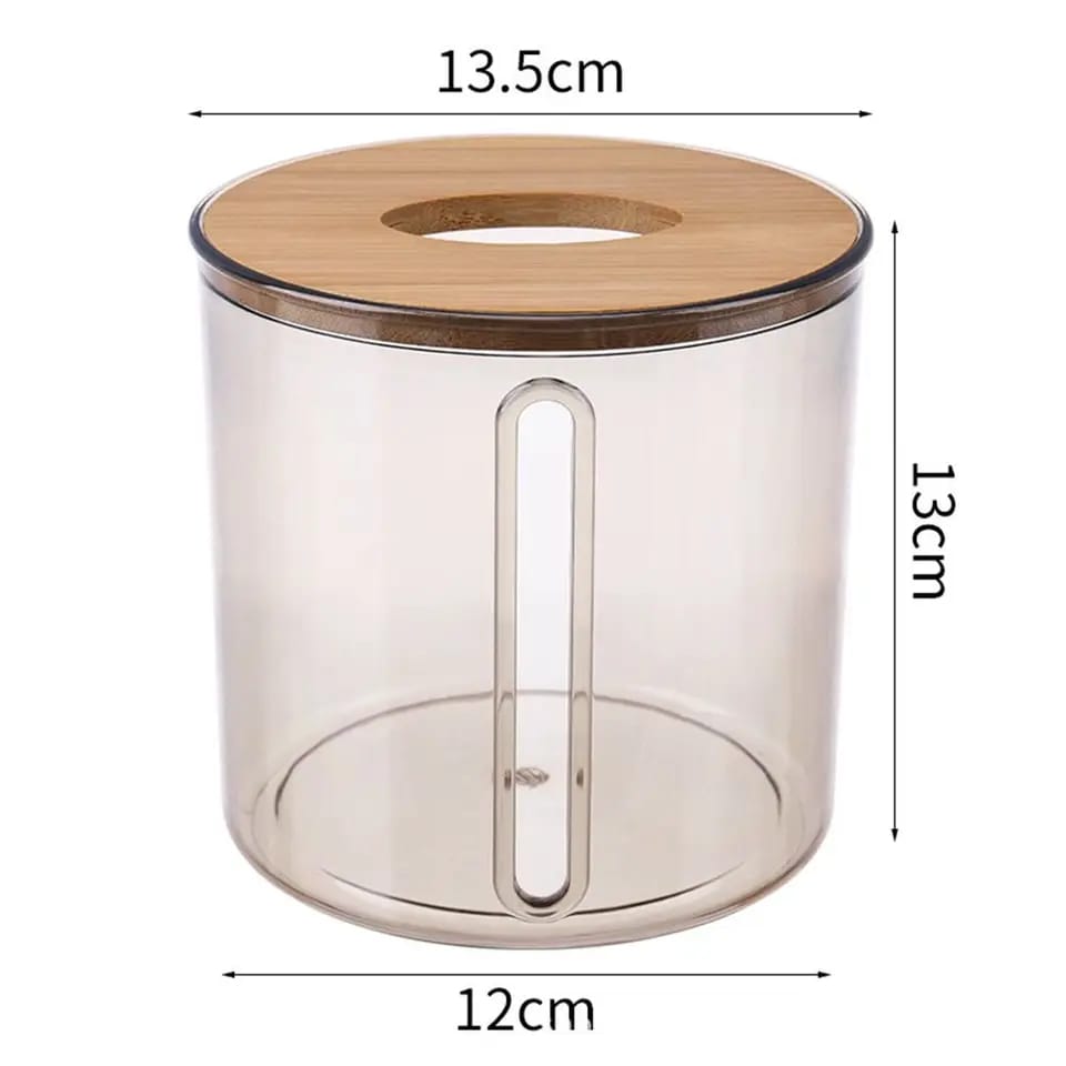 Bamboo Lid Toilet Paper Holder(5287)-Transparent Round Apricot