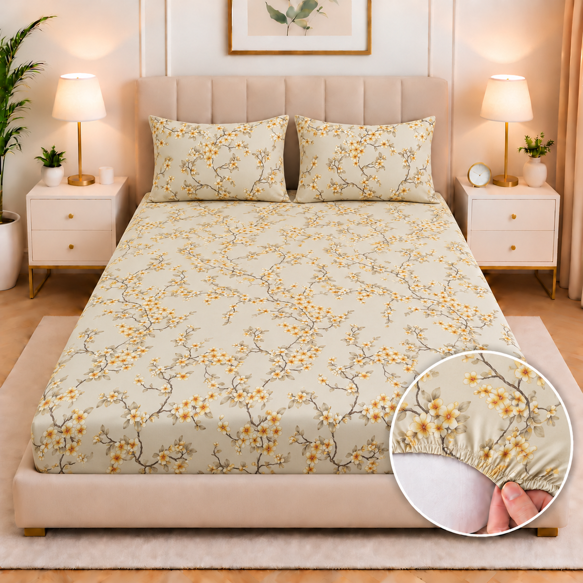 Cotton Fitted Bed Sheet- Primerose Fitted Sheets Apricot