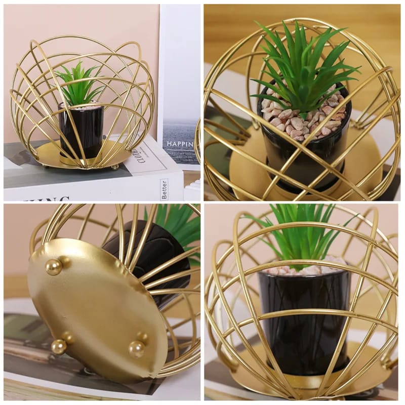 Cactus Metal Pot Stand-Golden(SA2405-153) Tissue Box Apricot