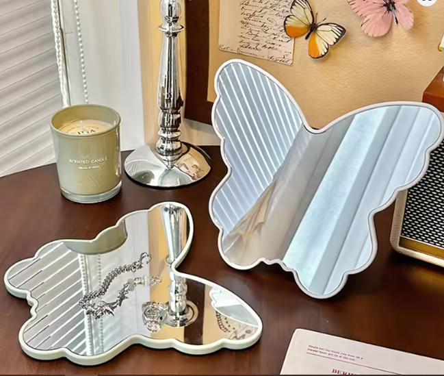 Butterfly Shaped Portable Makeup Mirror Mirror Apricot