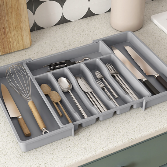 8 Compartments Extended Cutlery Utensil Adjustable Tray (SA2510-071) Apricot