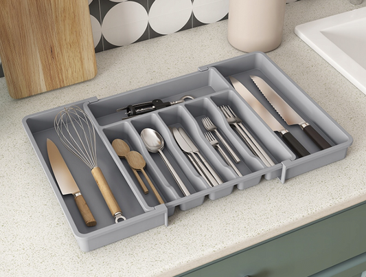 8 Compartments Extended Cutlery Utensil Adjustable Tray (SA2510-071) Apricot