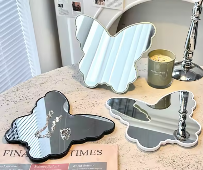 Butterfly Shaped Portable Makeup Mirror Mirror Apricot