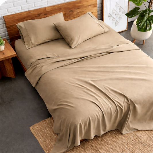 3 PCs Double Bed Sheet Dyed-Beige