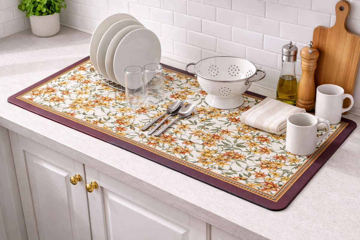 AntiSkid Dish Drying Heat & Water Protector Mat-SA-2553-Lillies Rugs Apricot