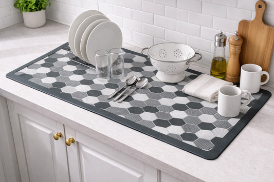 AntiSkid Dish Drying Heat & Water Protector Mat-SA-2553-Hexagon Rugs Apricot