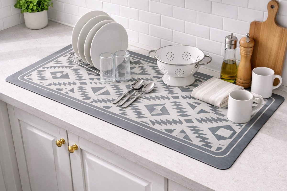 AntiSkid Dish Drying Heat & Water Protector Mat-SA-2553-Grey Shapes Rugs Apricot