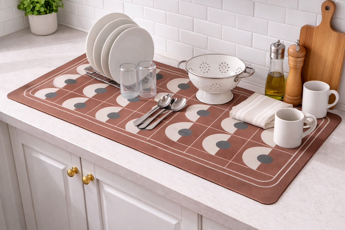 AntiSkid Dish Drying Heat & Water Protector Mat-SA-2553-Brown Shapes Rugs Apricot