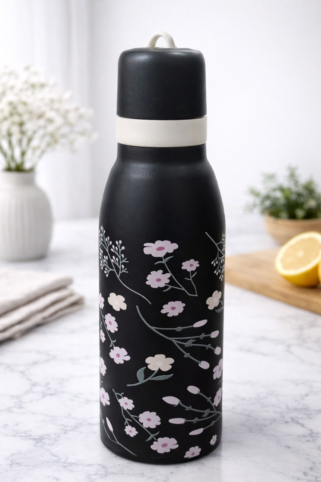 Insulated Stainless Steel Water Bottle (SA2510-150)Tropical Floral Black Apricot