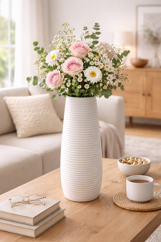 2PCs Nordic Style Vase Container (SA2510-097)White Candle Stand Apricot