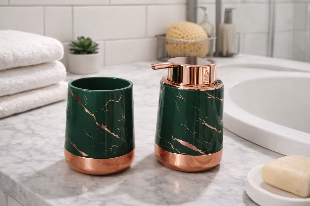 2 PCs PVC Bath Accessories Set-Green Bathroom Accessory Sets Apricot