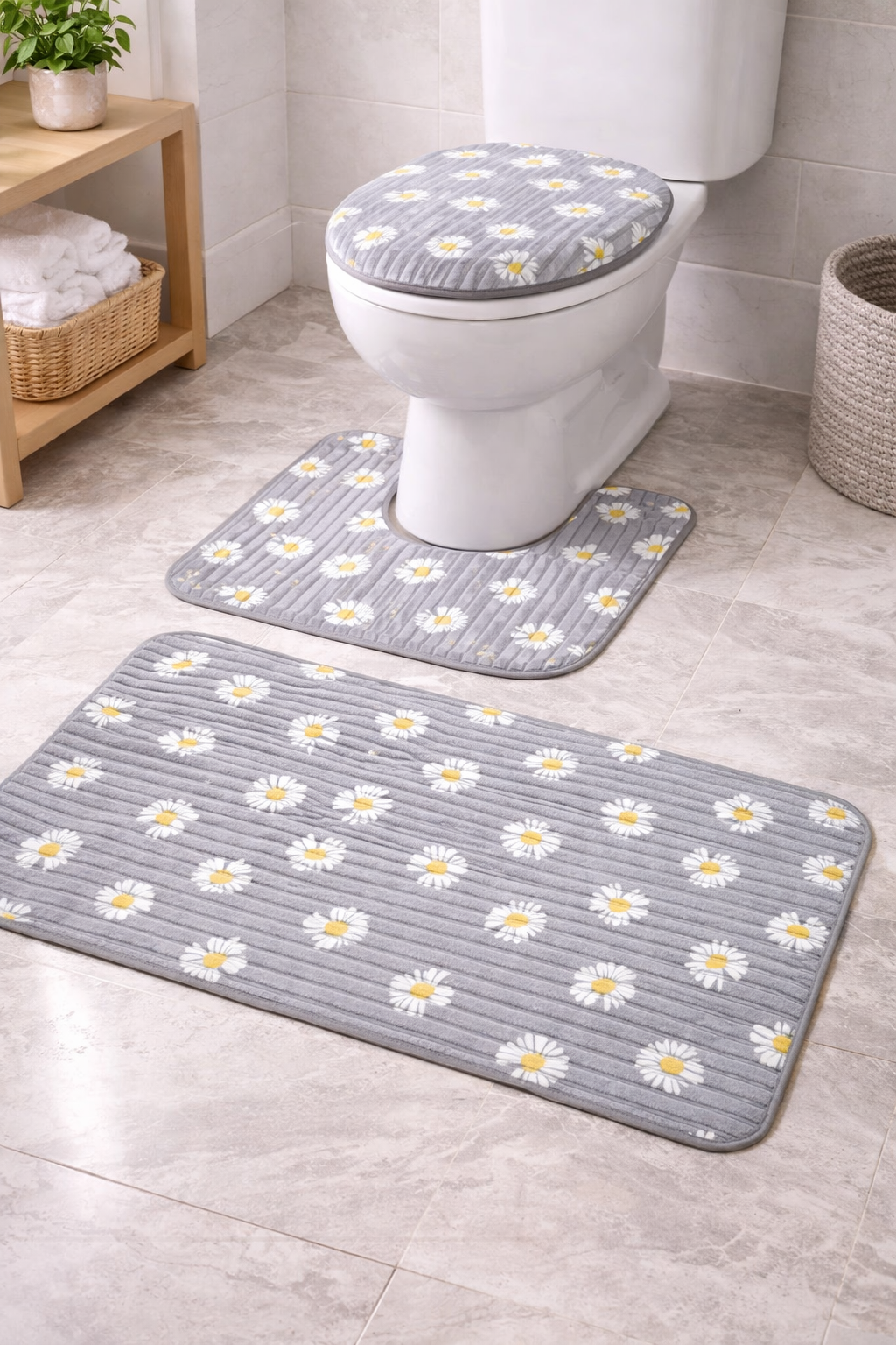 3 PCs Non Skid Suction Mat-White Jazmin Bath Mats Apricot