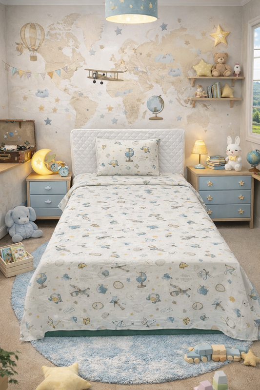 2Pcs Single Bed Sheet-Globe single bed sheet Apricot