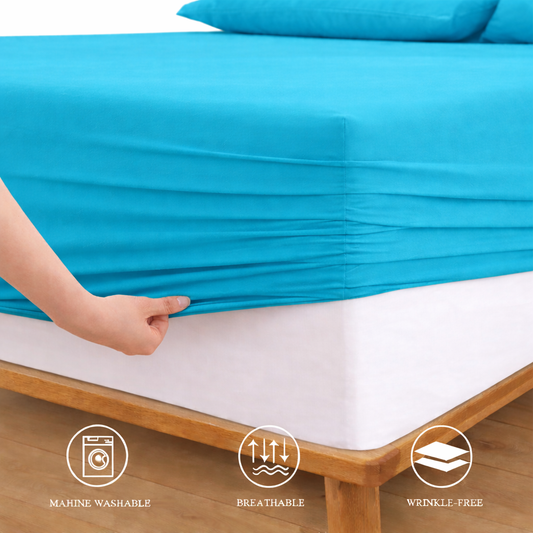 Fitted Bed Sheet-Turquoise