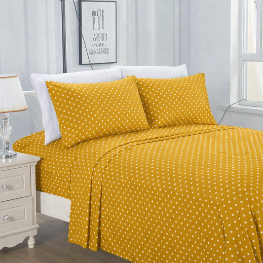 Fitted Bed Sheet-Mustard Polka