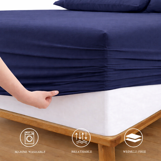 Fitted Bed Sheet-Navy Blue