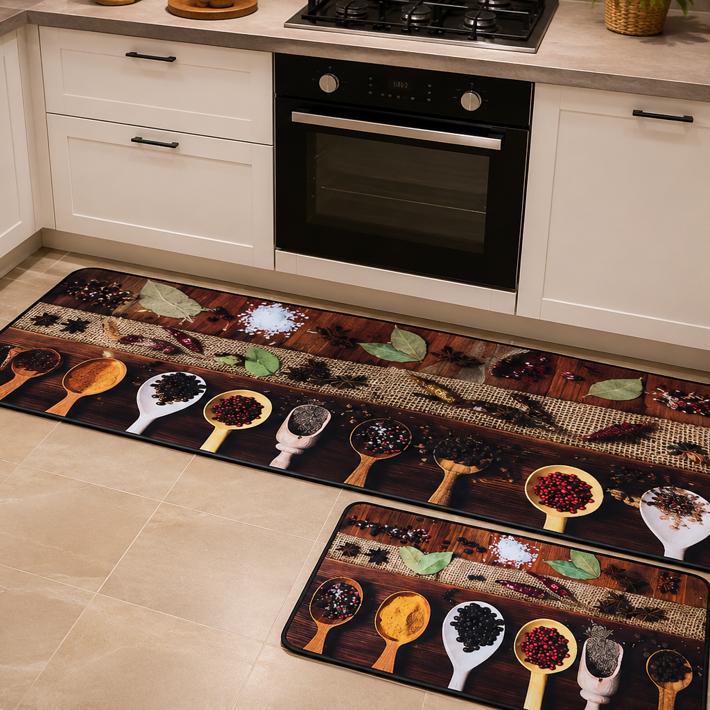 Premium Padded Anti slip Kitchen Mat Set- Utensils Rugs Apricot