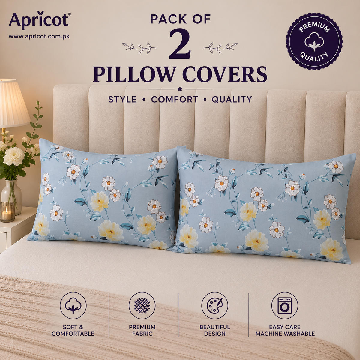 Printed Pillow Covers Pack of 2- PC0088 cushions Apricot