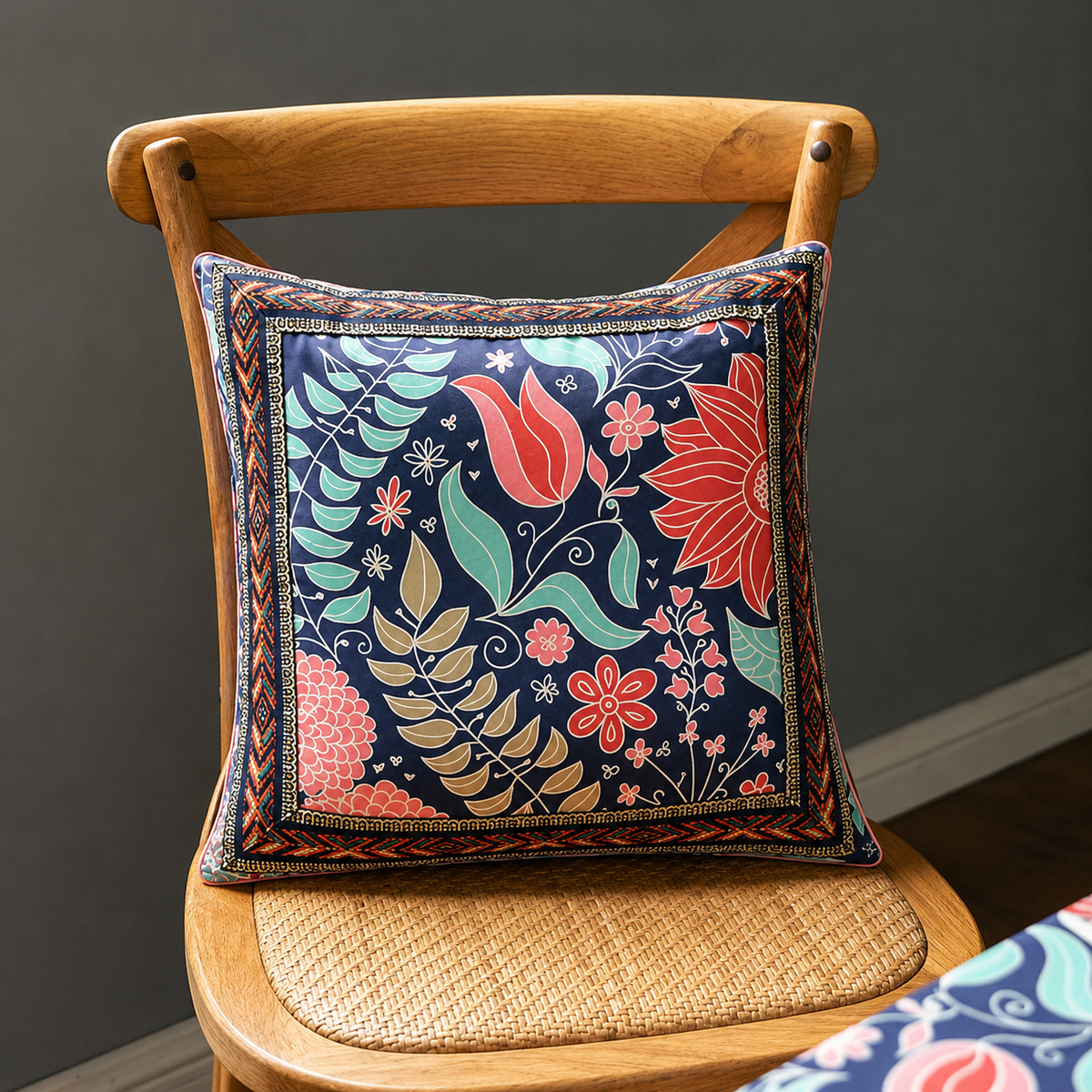 2 PCs Digital Printed Cotton Cushions- Nouve cushions Apricot