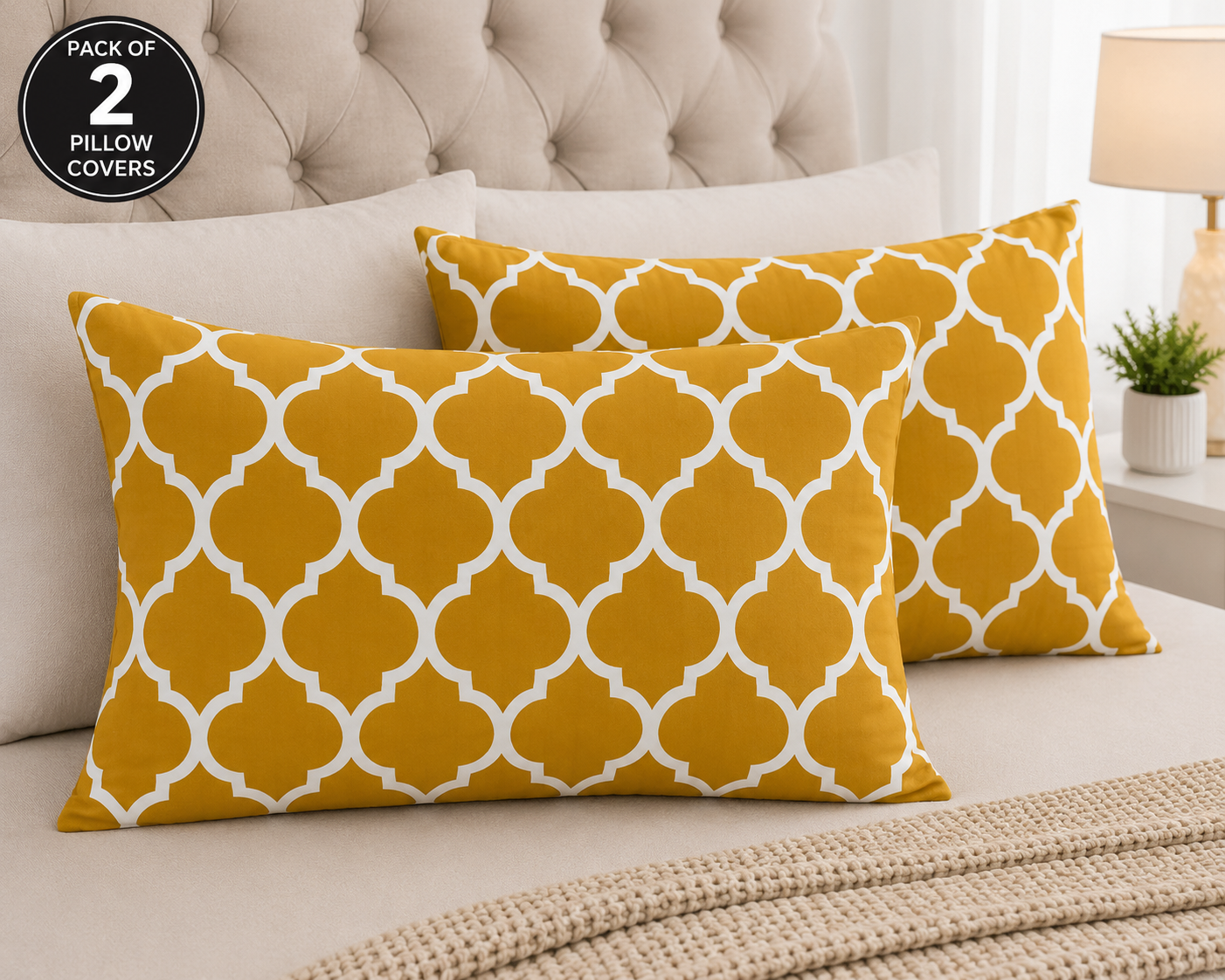 Printed Pillow Covers Pack of 2- PC0055 cushions Apricot