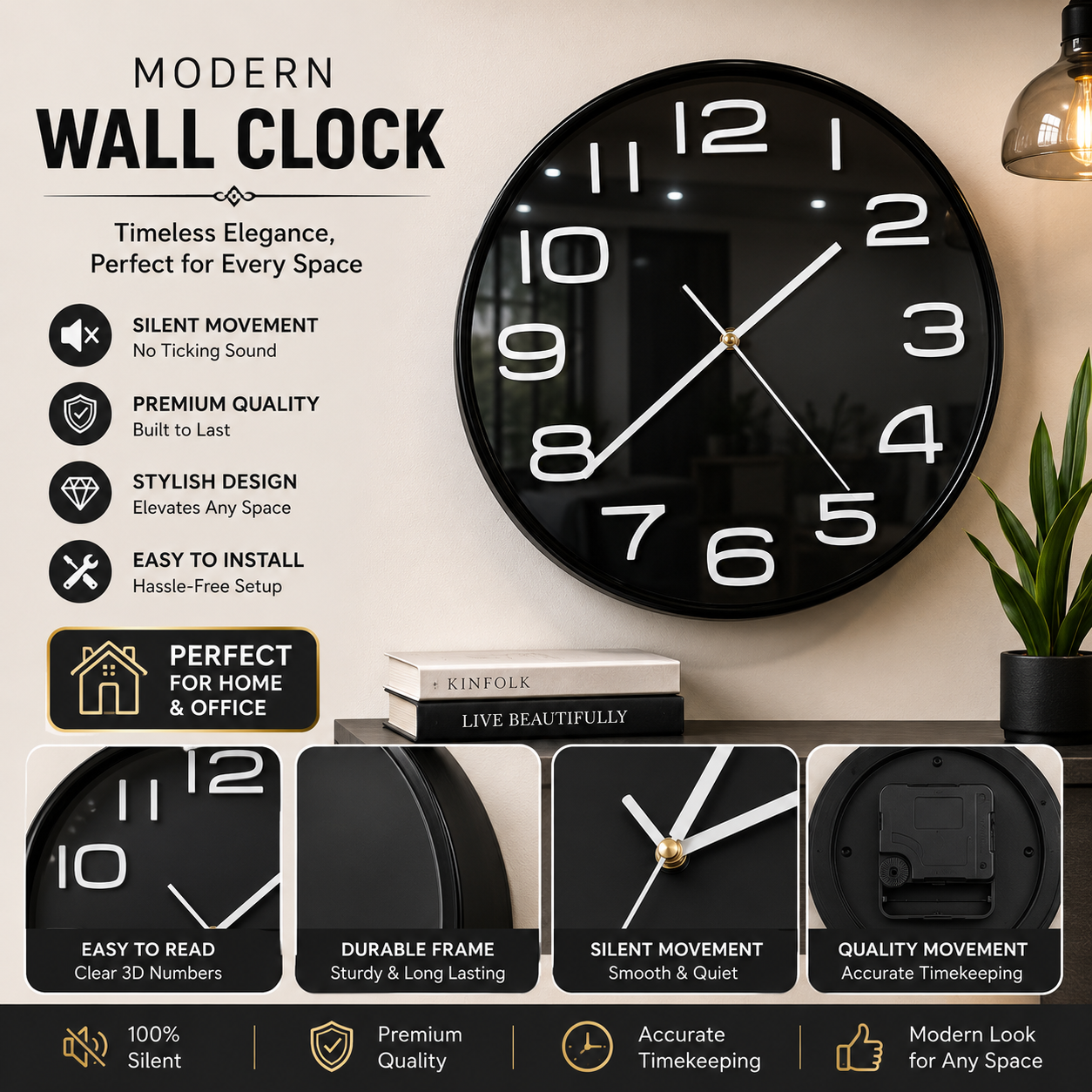 30CM Wall Clock- (SA2405-206)BLACK