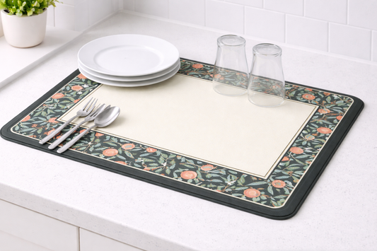 Anti Slip Dish Drying Mat-Border Flower Rugs Apricot