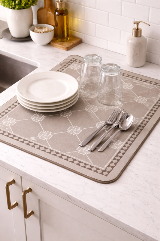 Anti Slip Dish Drying Mat-Beige Pattern Rugs Apricot