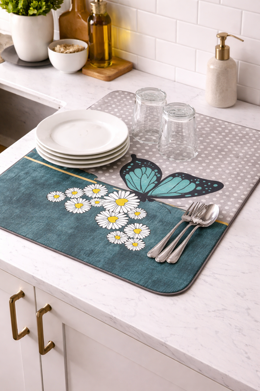 Anti Slip Dish Drying Mat-Rainbow Butterfly Rugs Apricot