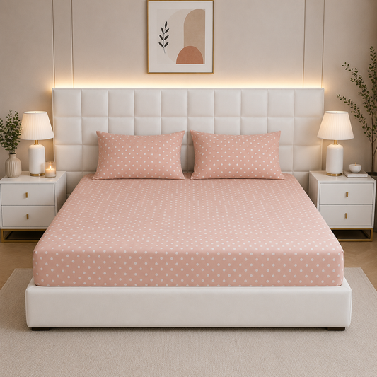 Fitted Bed Sheet- Peach Polka Fitted Sheets Apricot