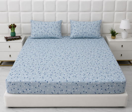 Fitted Bed Sheet- White & Blue Polka