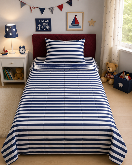 2Pcs Digital Printed Single Bed Sheet- Bold Blue single bed sheet Apricot