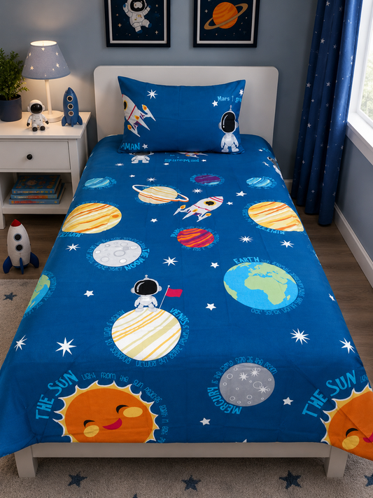 2Pcs Digital Printed Single Bed Sheet- Mars single bed sheet Apricot