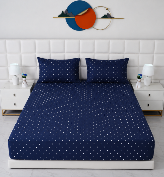 Fitted Bed Sheet- Blue Polka Fitted Sheets Apricot