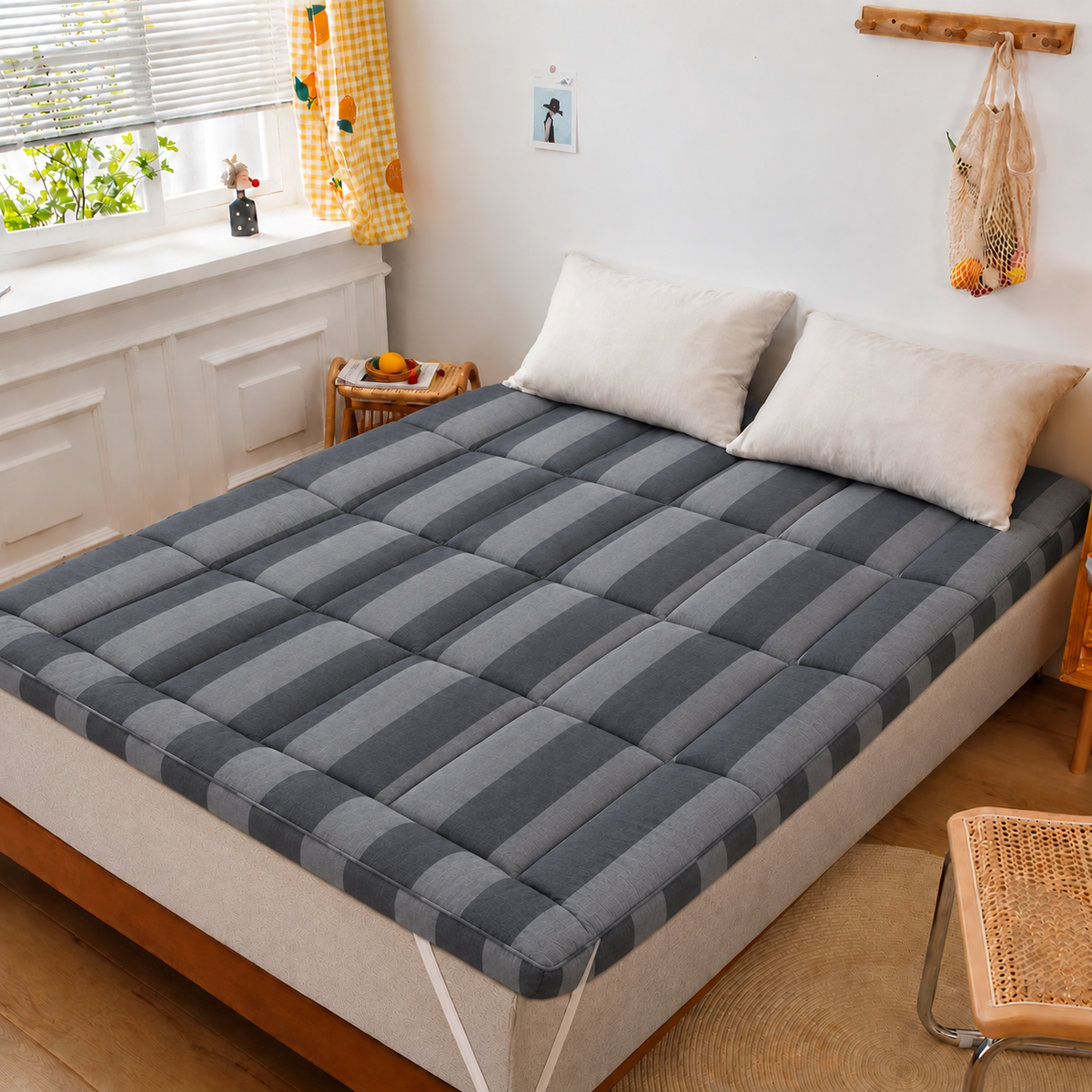 Winter Mattress Topper 700 GSM- Charcoal Stripes