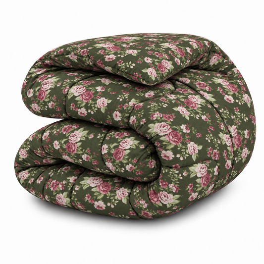 1 PC Double Percale Winter Razai- Moss & Rose