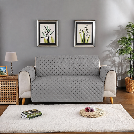 Quilted Sofa Cover- Grey Texture Sofa Cover Apricot