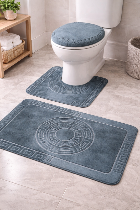 3 PCs Non Skid Suction Mat-Versace Grey Bath Mats Apricot