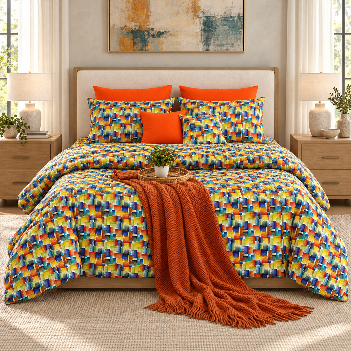 8 PCs Winter Razai Set-Coral Rush Comforters Apricot
