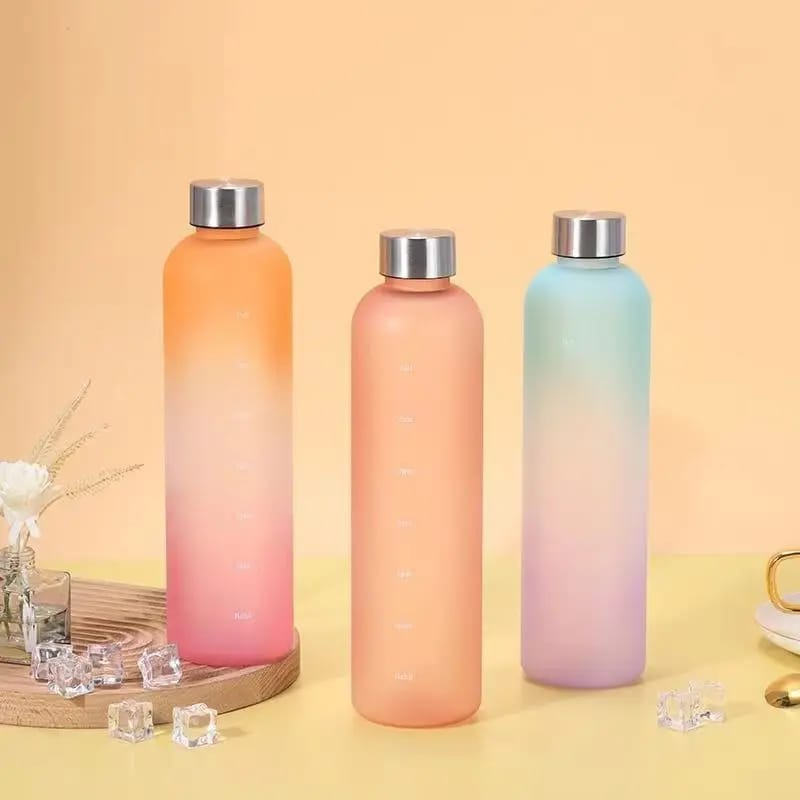 Colorful Gradient Steel Cover with Time Scale Water bottle 5468Turquoise Over Purple Apricot