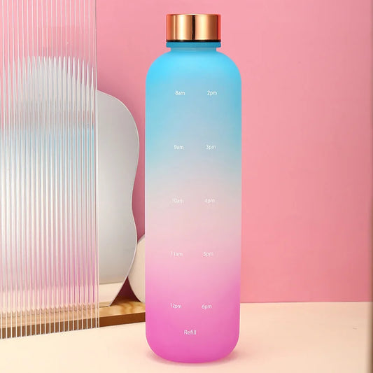 Colorful Gradient Steel Cover with Time Scale Water bottle 5469Aqua Over Lilac Apricot