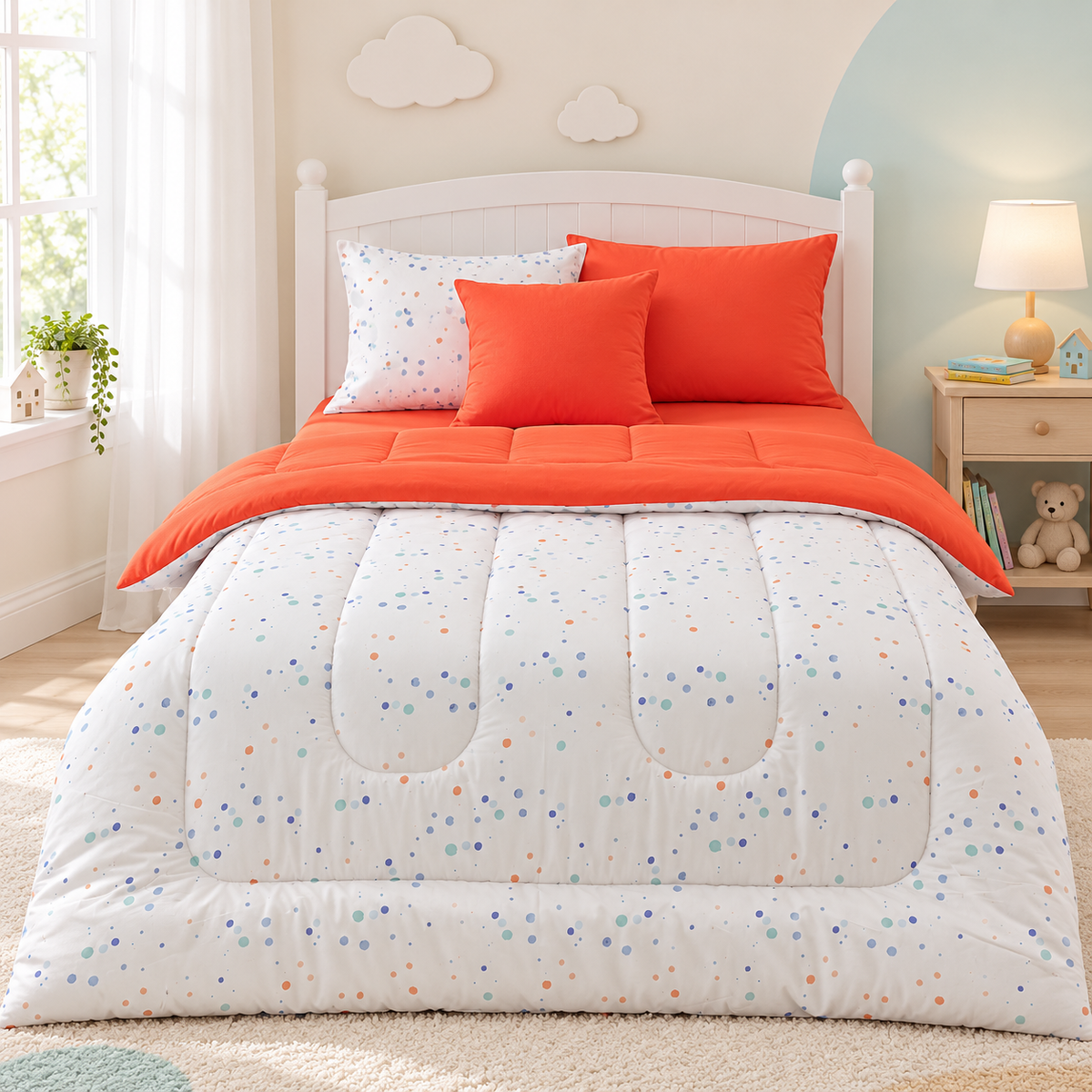 5 PCs Single Razai Set- Dotted Comforters Apricot