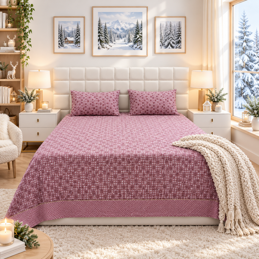 Winter Cosy Double Bed Sheet- FL004 BED SHEET Apricot