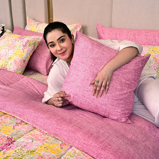 8 PCs Winter Comforter Set-Peace Lily Comforters Apricot