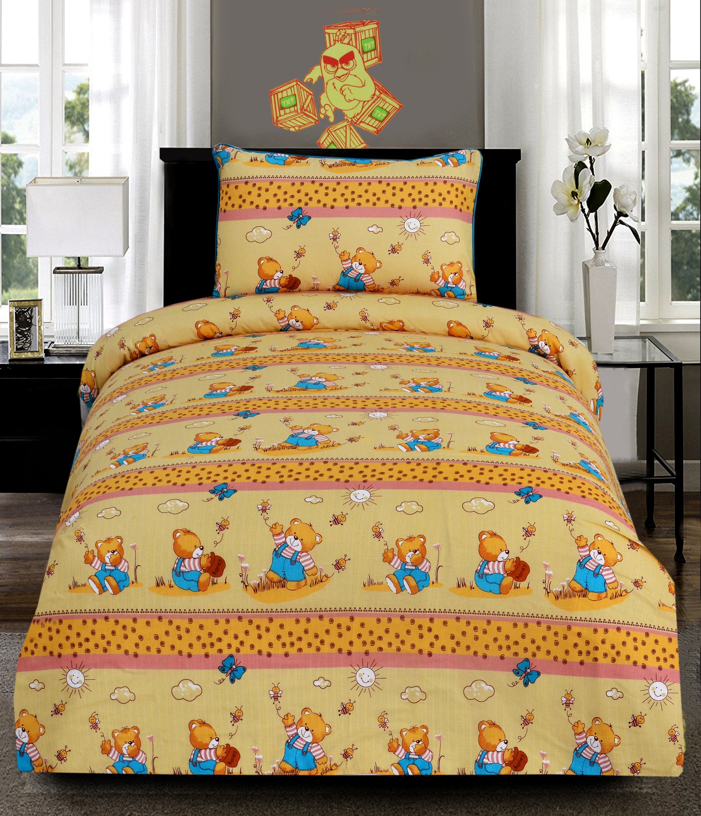 2Pcs Single Bed Sheet-SB-024 Teddy Apricot