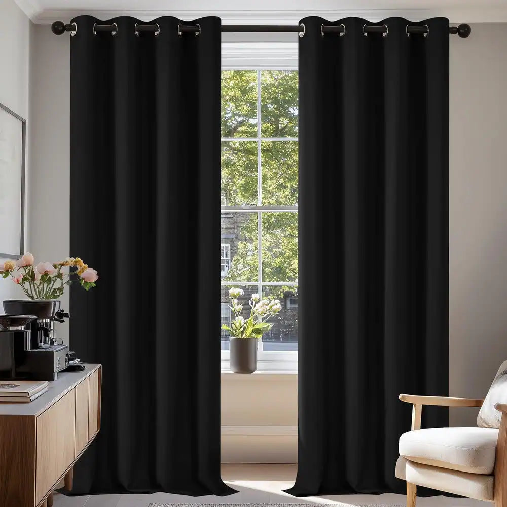 2 PCs Blackout Room Curtains-Black Curtains Apricot