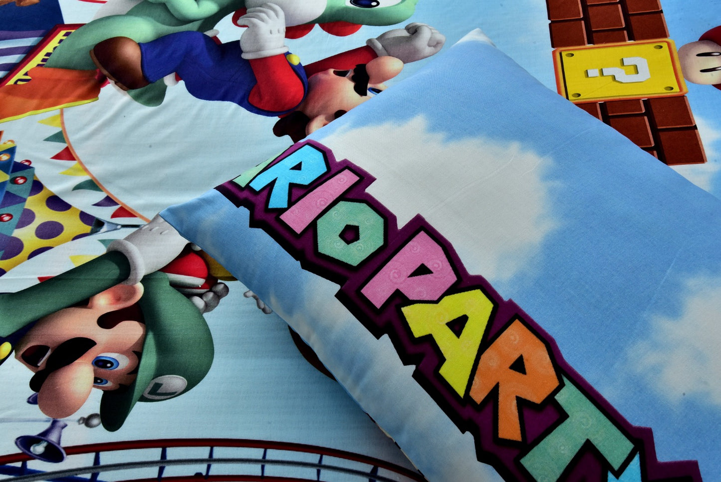 Digital Printed Junior Single Bed Sheet(4203)-Mario Party Apricot