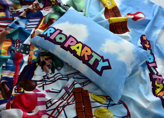 Digital Printed Junior Single Bed Sheet(4203)-Mario Party kids Bed Sheet Apricot