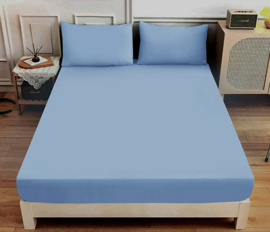 Fitted Bed Sheet Dyed-Sky Blue Fitted Sheets Apricot